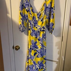 Michelle Keegan Blue Floral Print Sweetheart Midi Dress Size 12